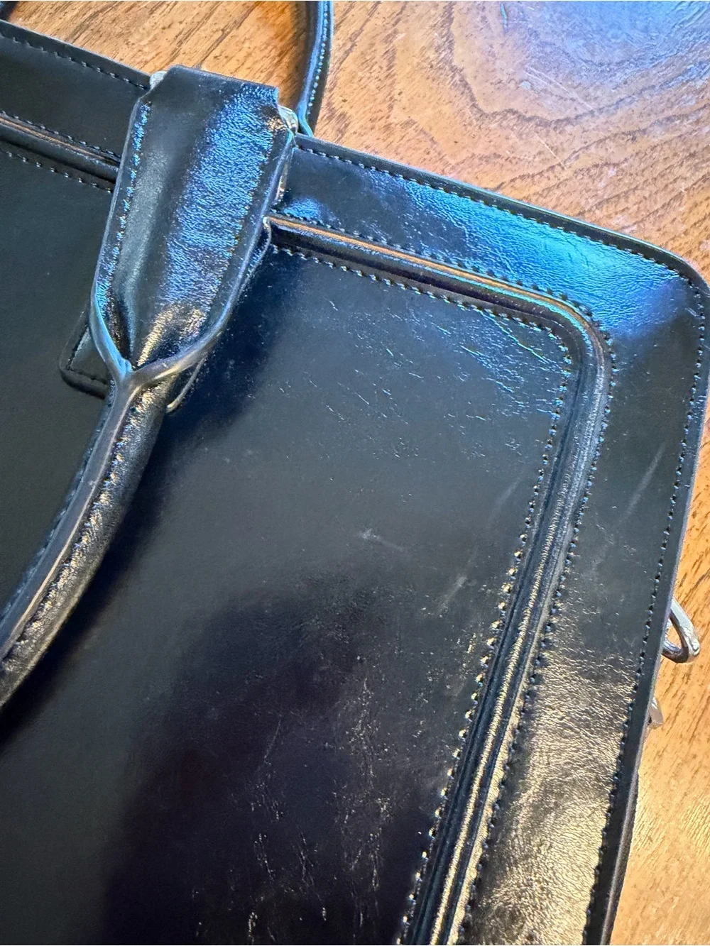Bostonian Black Leather Laptop Briefcase with Adjustable Strap